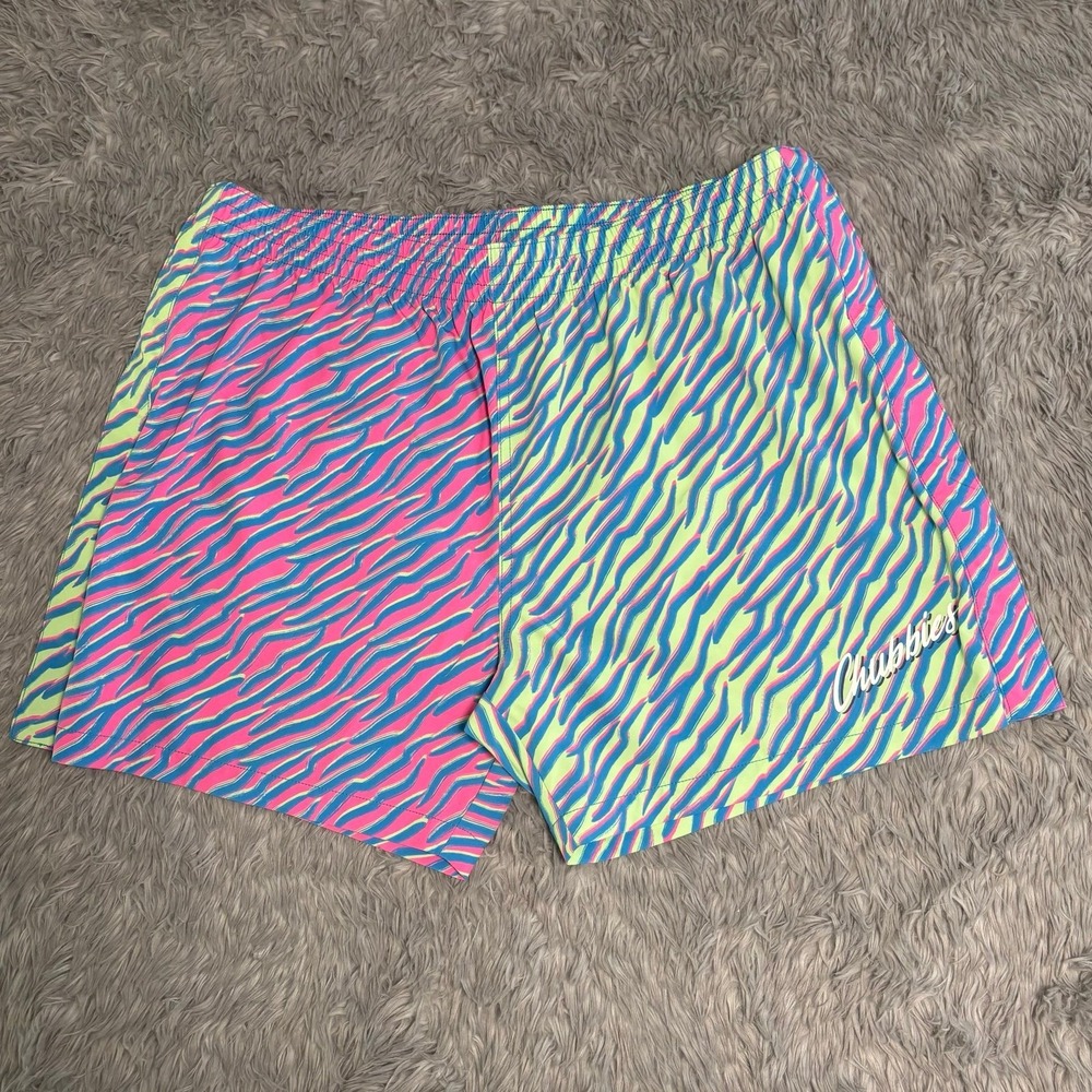 Chubbies Drifit Wicking Neon Zebra Print 5.5" Shorts Button Sides Men's XXL